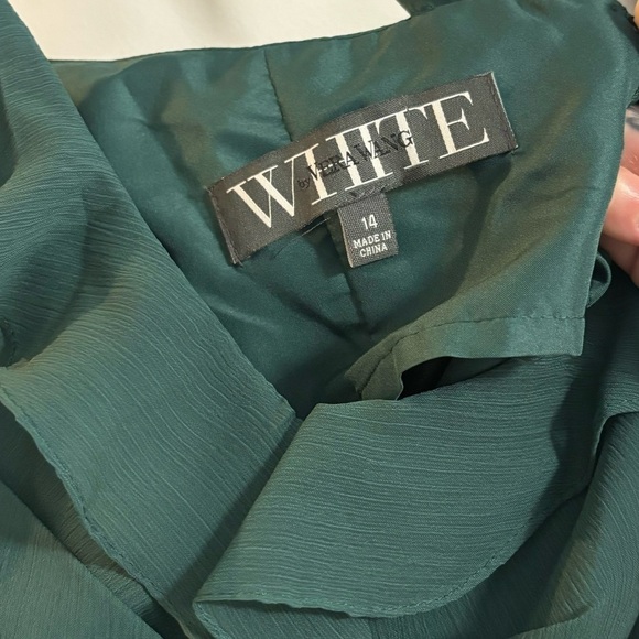 NWT White by Vera Wang Forest Green Ruched Ruffle Maxi Formal Bridesmaid Dress - Picture 9 of 11